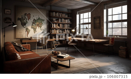 茶色の内装の書斎 インテリアイメージ AIイラスト 茶色の内装の書斎 インテリアイメージ AIイラスト 106807315