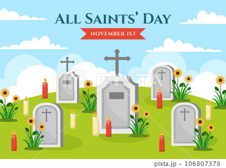 All Saints Day Vector Illustration on 1st November with for the All Souls Remembrance Celebration with Candles in Flat Cartoon Background Design 106807378