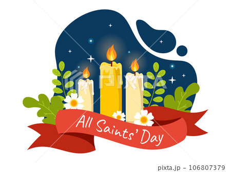 All Saints Day Vector Illustration on 1st November with for the All Souls Remembrance Celebration with Candles in Flat Cartoon Background Design 106807379