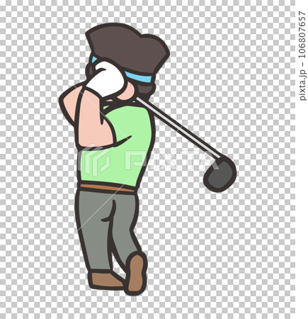 Man making a golf swing, driver shot finish, backwards 7 106807657