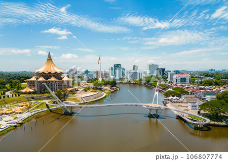 scenery of the waterfront of Sarawak river in Kuching, Sarawak, east Malaysia 106807774