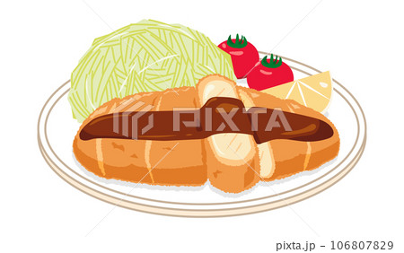 皿に乗ったソースがかかったトンカツ 106807829