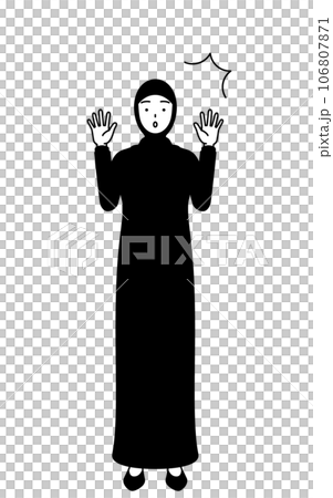 伊斯蘭婦女驚訝地舉手 伊斯蘭婦女驚訝地舉手 106807871