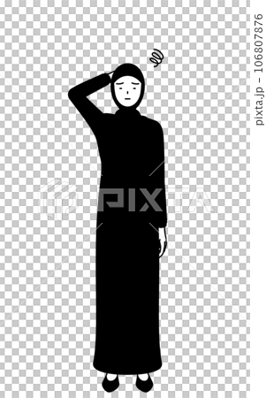 困って頭をかくイスラムの女性 106807876