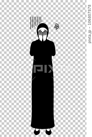 伊斯蘭婦女感到沮喪並遮住臉 伊斯蘭婦女感到沮喪並遮住臉 106807878