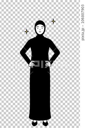 雙手放在臀部的伊斯蘭婦女 106807903