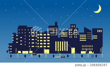 夜の都市の風景　シンプルな街並みのイラスト 106808297