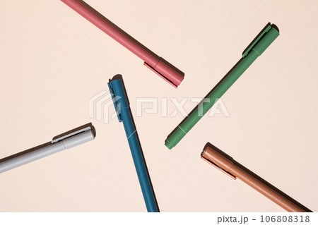 Multicolored pens layout. Stationery collection. Multicolored pens layout. Stationery collection. 106808318