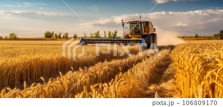 広大な小麦畑の収穫風景 AI画像 広大な小麦畑の収穫風景 AI画像 106809170