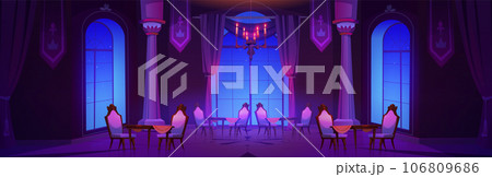 Castle banquet or ball room at night 106809686