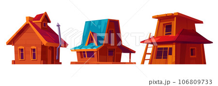 Set of wooden rural houses on white background Set of wooden rural houses on white background 106809733