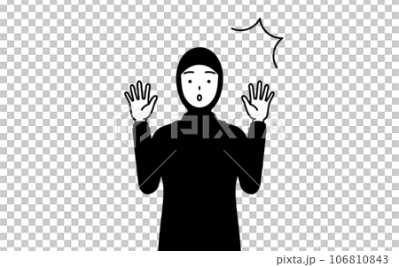 驚いて手を上げるイスラムの女性 106810843