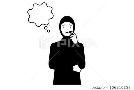 顔をかきながら考えるイスラムの女性 顔をかきながら考えるイスラムの女性 106810852