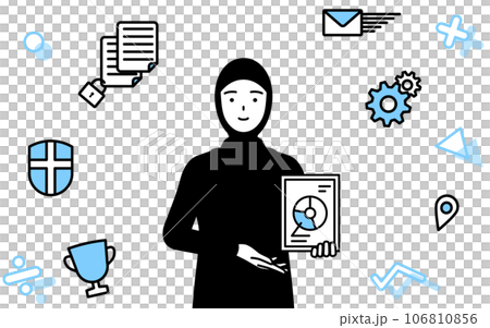 DXのイメージ、デジタル技術を利用して業務改善を行うイスラムの女性 106810856