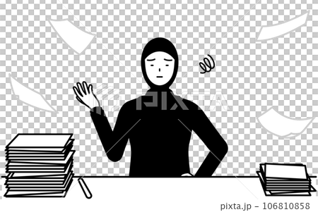 片付かない業務にうんざりするイスラムの女性 106810858