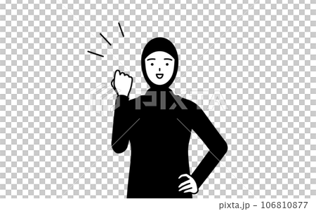 ガッツポーズをするイスラムの女性 106810877