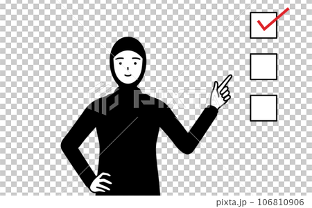 チェックリストを指さすイスラムの女性 106810906