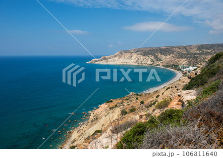 Sea and coastline view from a rocky height Sea and coastline view from a rocky height 106811640