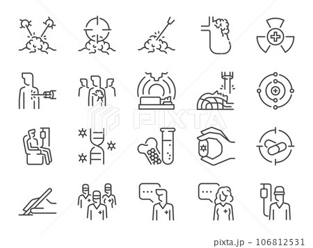 Oncology icon set. It included cancer, treatment, radiation therapy, targeted therapy, medical, and more icons. Editable Vector Stroke. Oncology icon set. It included cancer, treatment, radiation therapy, targeted therapy, medical, and more icons. Editable Vector Stroke. 106812531