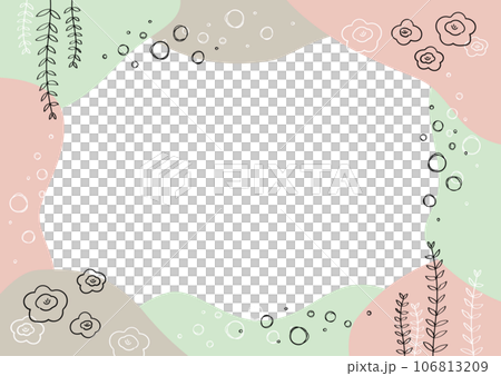 Hand-drawn plant frame pink green 106813209