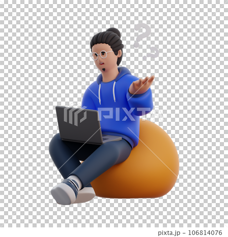 Online Learning Concept: Student with Laptop, Student with Laptop in Study Session 106814076