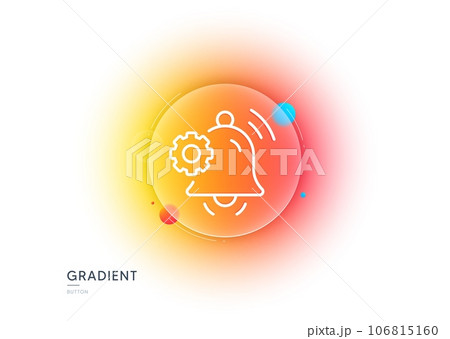 Notification bell line icon. Gradient blur button with glassmorphism. Service alarm reminder sign. Settings message symbol. Transparent glass design. Notification bell line icon. Vector 106815160