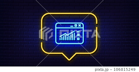 Neon light speech bubble. Website Traffic line icon. Report chart or Sales growth sign. Analysis and Statistics data symbol. Neon light background. Web Traffic glow line. Brick wall banner. Vector 106815249