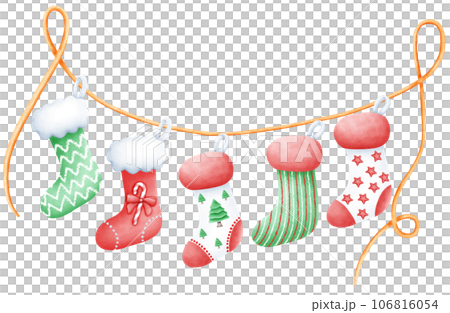 watercolor cute christmas and new year stocking 106816054