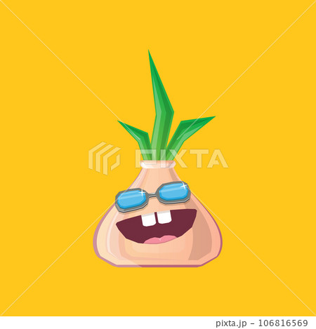 vector funny cartoon onion character with sunglasses isolated on orange background. funky smiling autumn vegetable character vector funny cartoon onion character with sunglasses isolated on orange background. funky smiling autumn vegetable character 106816569