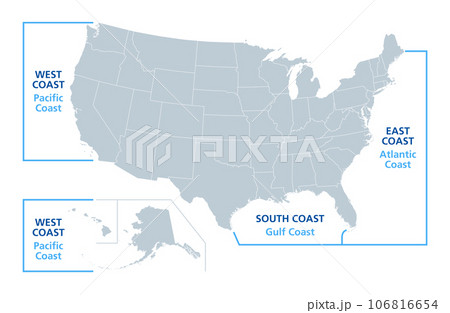 The coasts of the United States, political map....のイラスト素材 ...