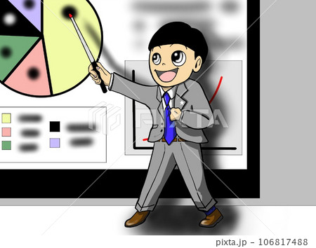 会社で事業内容をプレゼンテーションしている男性 106817488