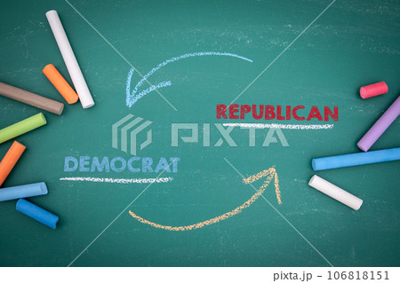 Democrat and Republican Concept. Written text on a green chalk board 106818151