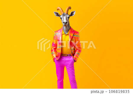 Heavy Fun Antelope Anthropomorphic Bright Colors, Generative AI 106819835