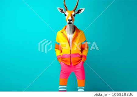 Heavy Fun Antelope Anthropomorphic Bright Colors, Generative AI 106819836