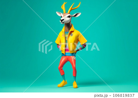 Heavy Fun Antelope Anthropomorphic Bright Colors, Generative AI 106819837