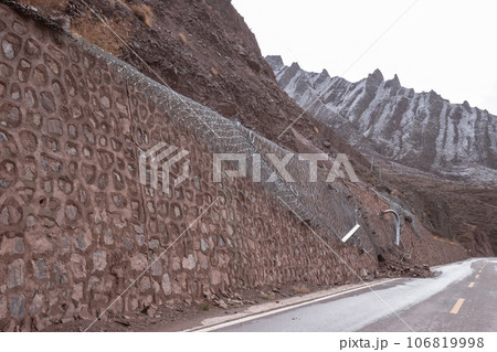 Landslip road landscape in tibet , China 106819998