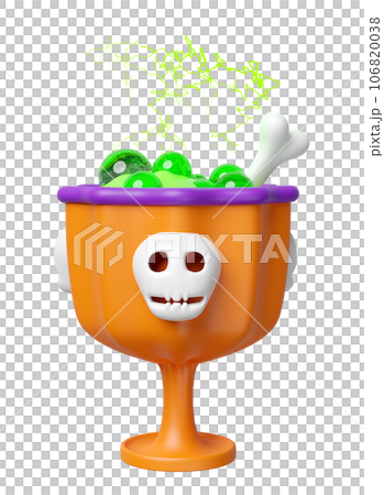 3d happy halloween party with magic cup, skeleton, skull, thunder isolated. 3d render illustration 3d happy halloween party with magic cup, skeleton, skull, thunder isolated. 3d render illustration 106820038