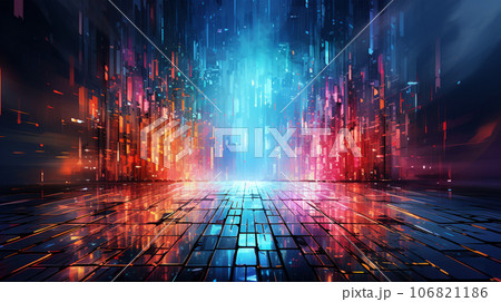 Abstract image of metropolis street, glitch effect, rainbow colors, infinity concept Abstract image of metropolis street, glitch effect, rainbow colors, infinity concept 106821186