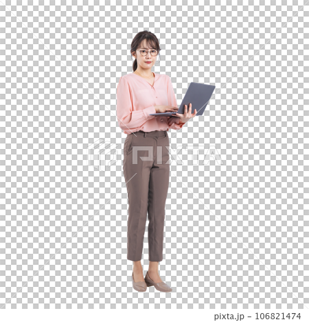 Middle-aged woman using a laptop, background transparent cutout PNG Middle-aged woman using a laptop, background transparent cutout PNG 106821474