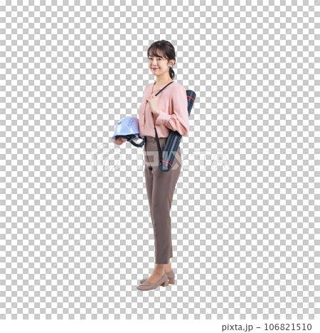 PNG戴安全帽背景透明摳圖的中年婦女 106821510