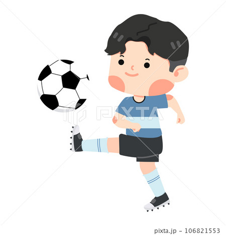 Kid boy kicking football cartoon 106821553