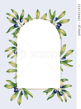 Rectangular A4 template for text with olive branches and leaves. Frame or border with botanical motifs. Illustration for romantic pretty wedding invitation, greeting card, cosmetic, label design. Rectangular A4 template for text with olive branches and leaves. Frame or border with botanical motifs. Illustration for romantic pretty wedding invitation, greeting card, cosmetic, label design. 106821812