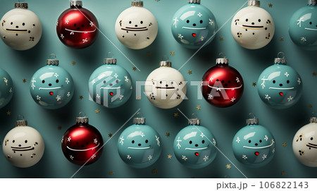 Beautiful different Christmas tree toys, new year decoration, copy space, postcard 106822143