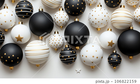 Beautiful different Christmas tree toys, new year decoration, copy space, postcard 106822159