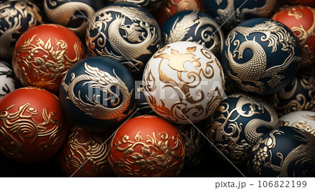 Beautiful different Christmas tree toys, new year decoration, copy space, postcard 106822199