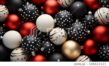 Beautiful different Christmas tree toys, new year decoration, copy space, postcard 106822221