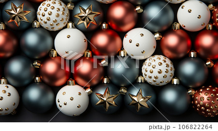 Beautiful different Christmas tree toys, new year decoration, copy space, postcard 106822264