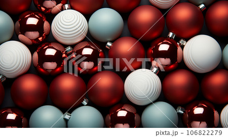 Beautiful different Christmas tree toys, new year decoration, copy space, postcard Beautiful different Christmas tree toys, new year decoration, copy space, postcard 106822279