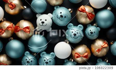 Beautiful different Christmas tree toys, new year decoration, copy space, postcard 106822309