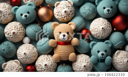 Beautiful different Christmas tree toys, new year decoration, copy space, postcard 106822330